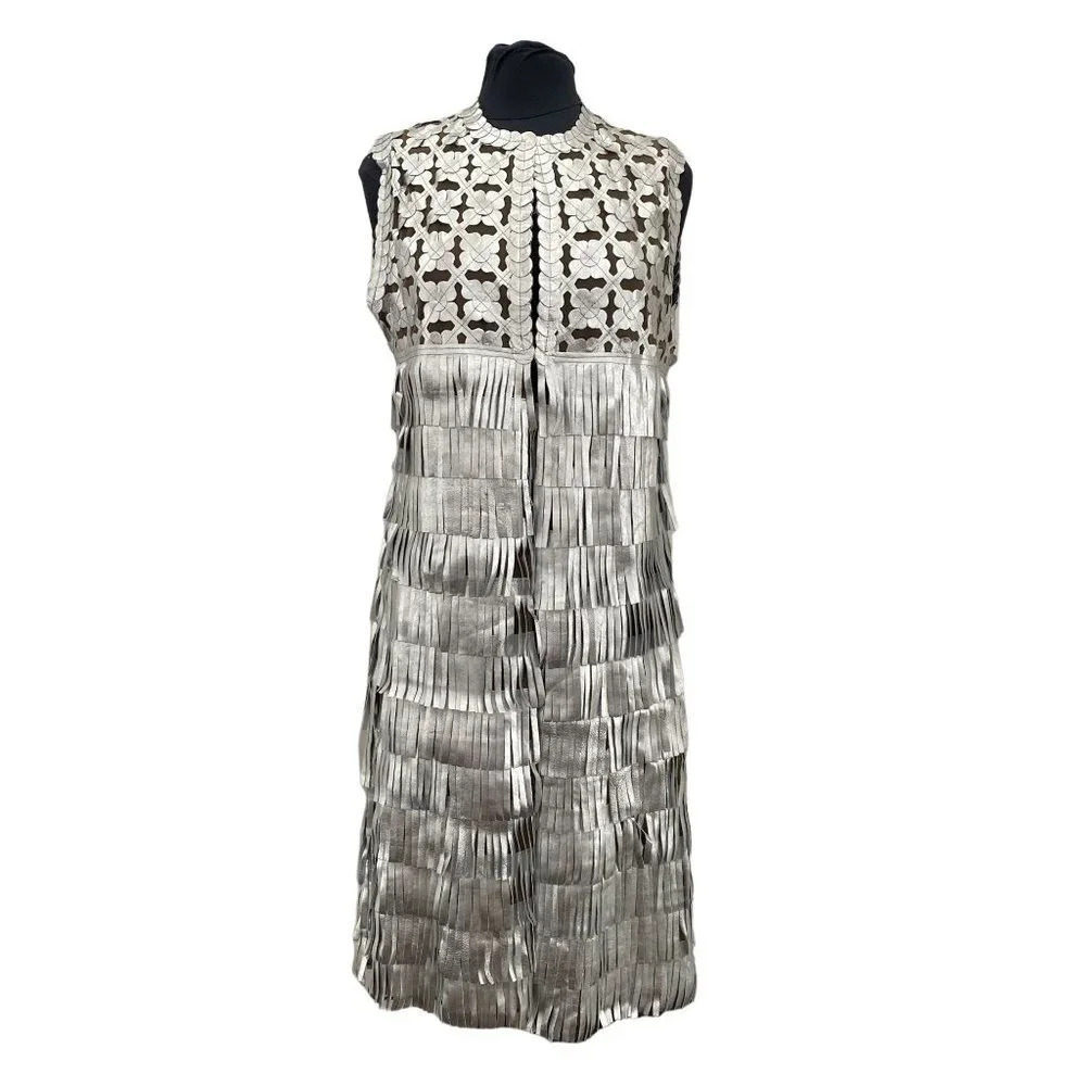Belgin Francis Silver Leather Fringe Vest NWOT